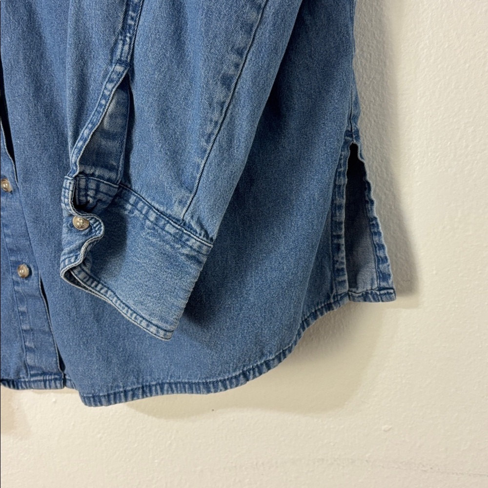 Vtg 90s Button Up Denim Shirt Snowmen Embroidery Women 2X Boho Holidays Novelty - Picture 3 of 9